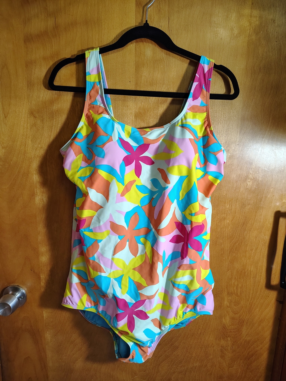 Lands' End Bright Floral Scoop One-Piece Swimsuit - Pink, Blue, Orange, Yellow